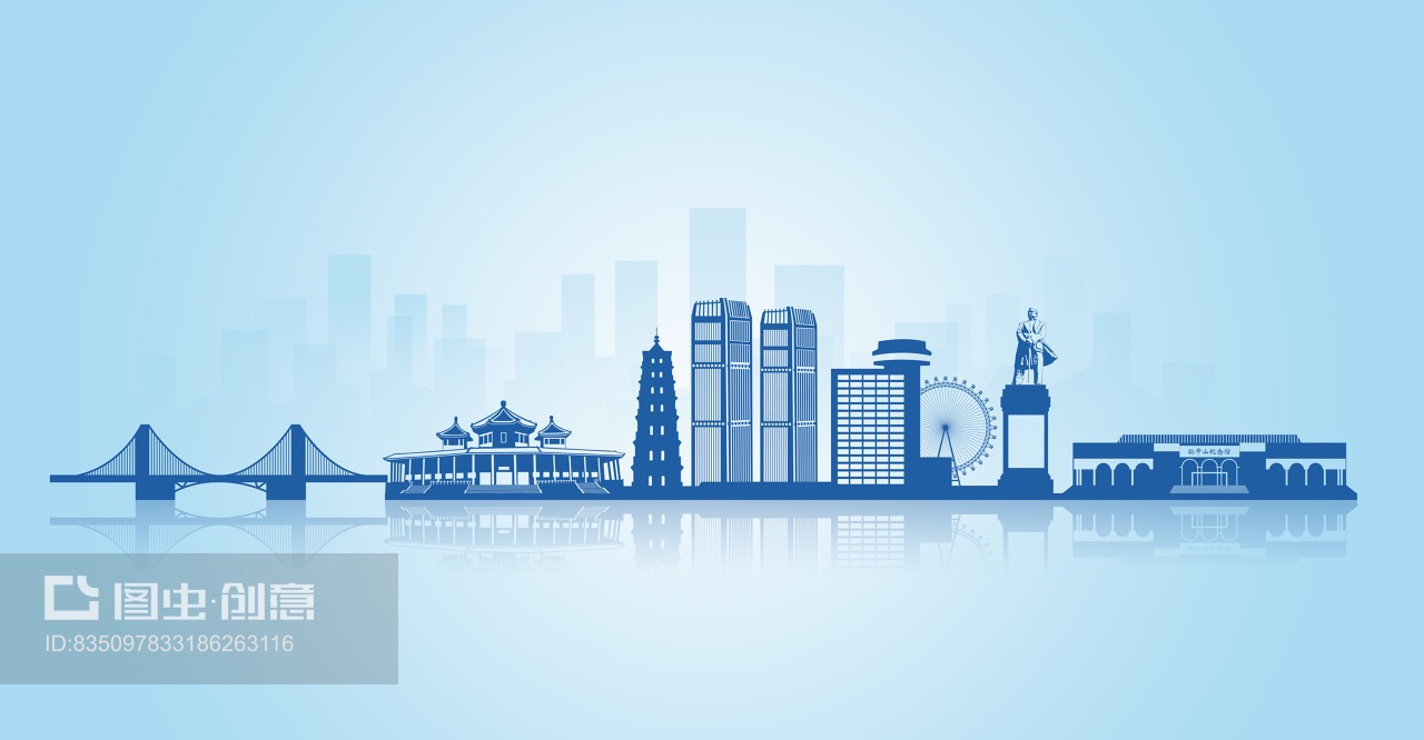 广东省中山市地标建筑剪影天际线背景素材